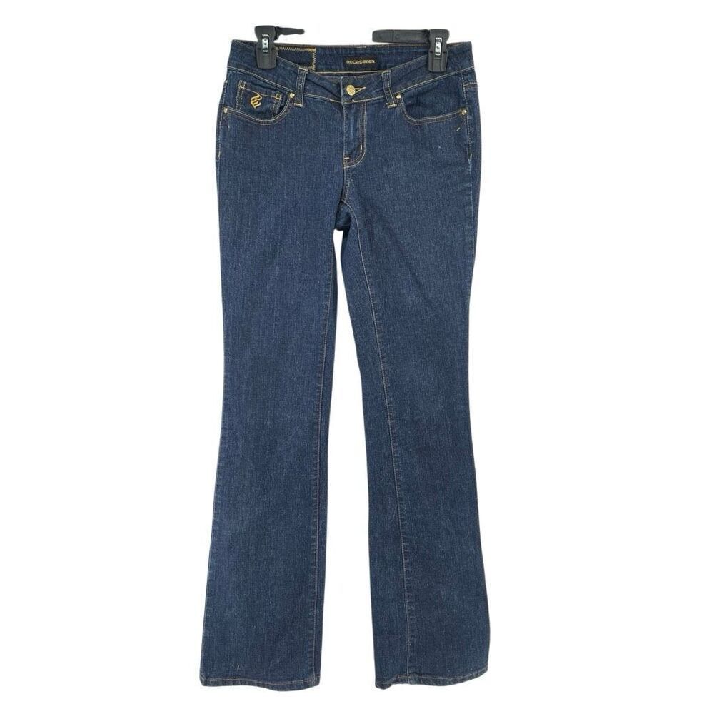 Y2K Rocawear Low Rise Bootcut Jeans Size 5 Dark Wash Stretch Denim Womens - Picture 2 of 15